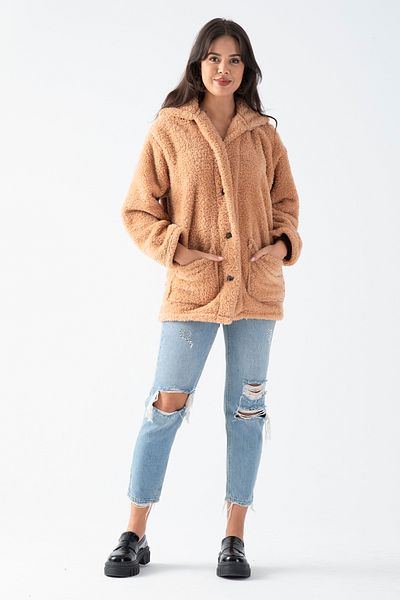 EtkiModa Cardigan de pluș cu nasturi, cu guler de cămilă
