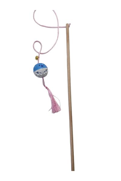 Be Cat Sound, Cat Fishing Rod, Rattle, Plastic, Colorful, Cat Patterned, Tasseled, Wooden Handle, Toy