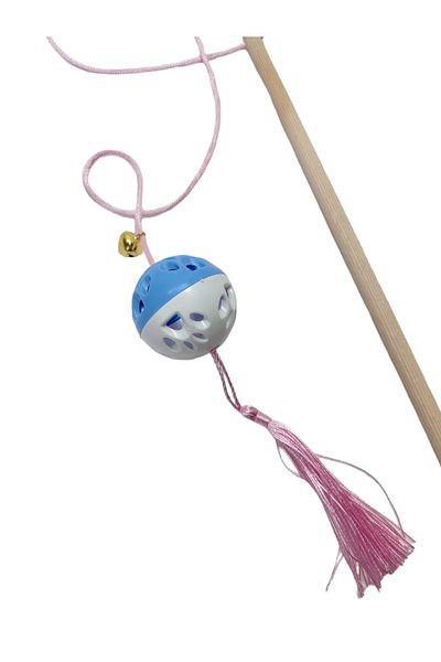 Be Cat Sound, Cat Fishing Rod, Rattle, Plastic, Colorful, Cat Patterned, Tasseled, Wooden Handle, Toy