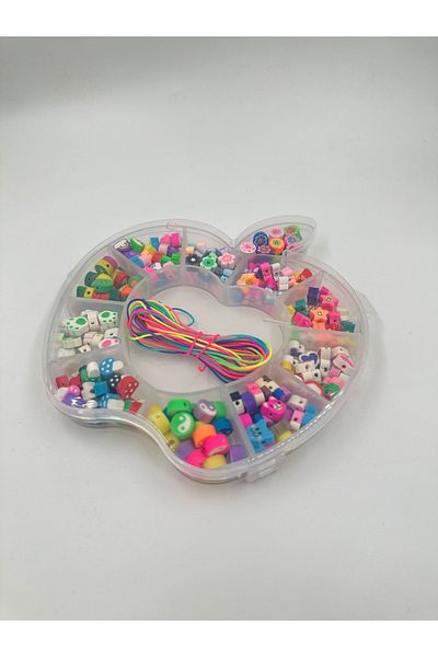 Candy Fimo Bead Set Apple Shaped Box 220 Pieces 5 Meters Parachute String