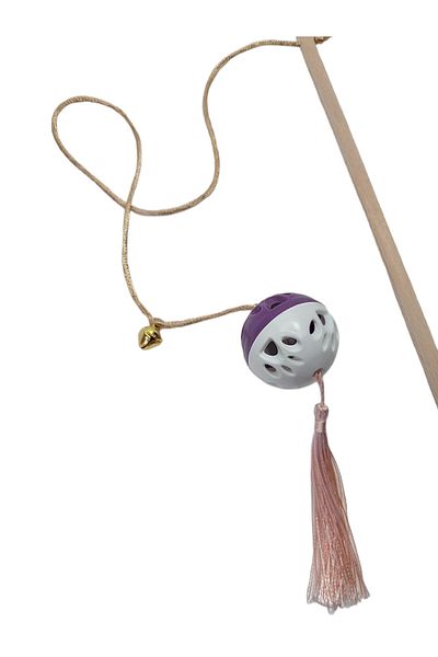 Be Cat Sound, Cat Fishing Rod, Rattle, Plastic, Colorful, Cat Patterned, Tasseled, Wooden Handle, Toy