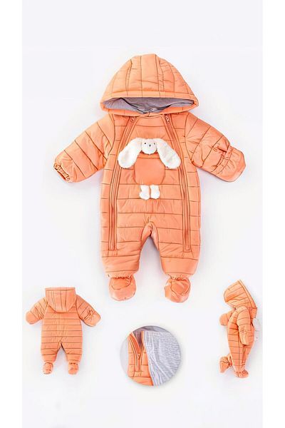 MİNİKO KİDS BABY GIRL RABBIT COTTON LINED DOUBLE ZIPPER WITH BOOTIES GLOVES ASTRONAUT COAT JUMPSUIT