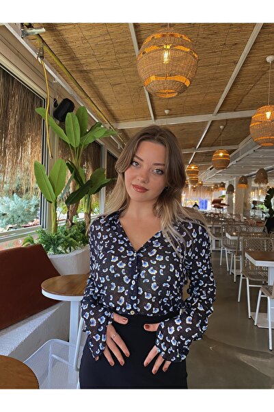 SPARKS.CO ÇİÇEKLİ KOL YIRTMAÇ DETAYLI MULTİ ŞİFON GÖMLEK