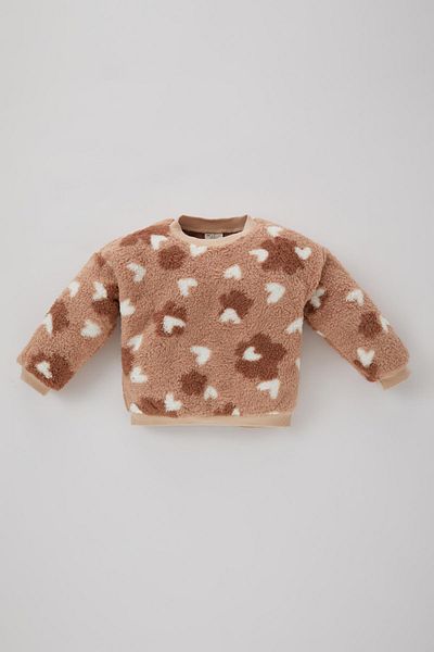 DeFacto Baby Girl Crew Neck Heart Patterned Welsoft Plush Sweatshirt B3347a523wn