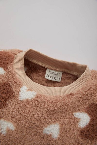 DeFacto Baby Girl Crew Neck Heart Patterned Welsoft Plush Sweatshirt B3347a523wn