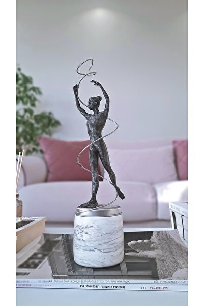 EYA STUDİO 'Balerin' Dans Eden Kadın Figürü Biblo Heykel - Doğal Taş ve Metalin Mükemmel Uyumu - Siyah