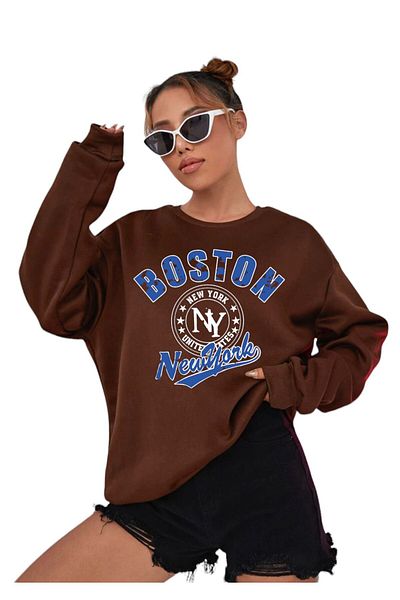BENROMA Унисекс голям суичър с щампа BOSTON
