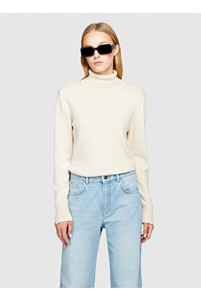 Sisley Dik Yaka Regular Fit Krem Kazak Kadın 102HM2174