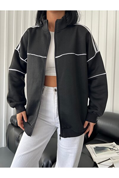 Gofeel Y2k Siyah Oversize 3 İplik Line Detail Ceket