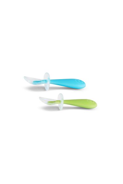 Munchkin Soft Nutrition Practice Spoons, 9 Months, Green/Blue, 2 Pieces