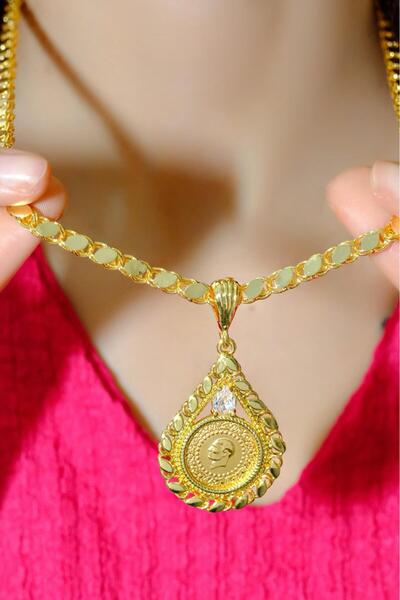 aytekgold Çeyrek Altınlı Beyaz Taşlı Pullu Kolye