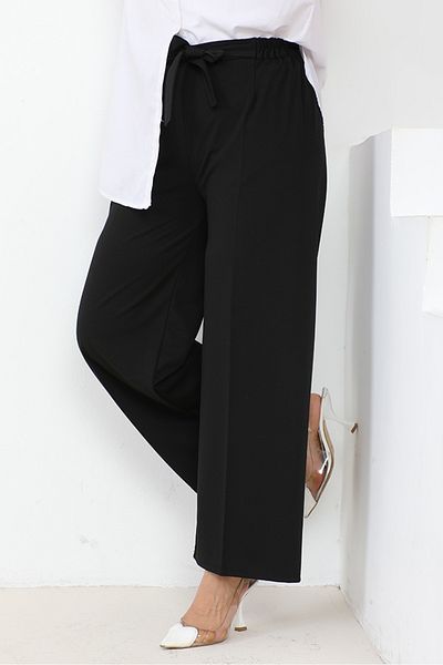 Bestenur Παντελόνι Meva Belted Wide Leg 648 - Μαύρο