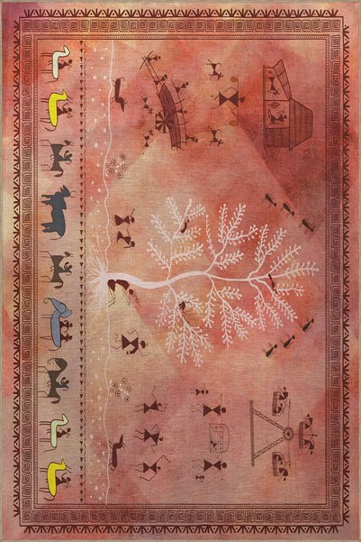 Rugs Modern Halı Pink Beige Themed Ethnic Tree and Human Patterned Creative M...