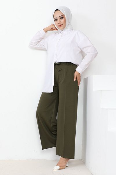 Bestenur Meva Belted Wide Leg Trousers 648 - Khaki