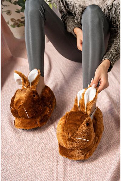 StWenn Rabbit Slippers - Γυναικείες μπότες για το σπίτι με ελαφρύ ήχο και χοντρά βελούδινα