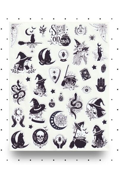 NUNUKİ Sihirli Cadı Sticker Seti Mystic Moon Witches Sticker Celestial Dark G...