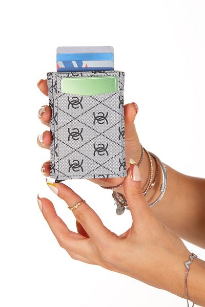 Linatigers Gray Mechanism Automatic Slide Card Holder Wallet