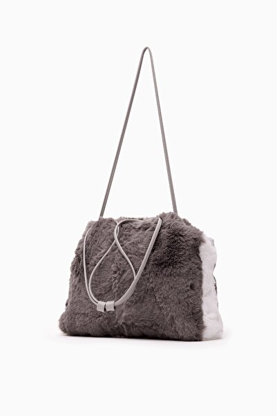 LOVENTA Women's Faux Fur Plush Bag Feline Gray White