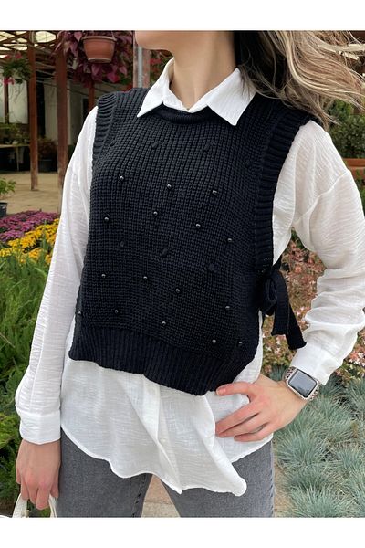 AYCA TUNCER BUTİK Pearl Detailed Side Tie Sweater