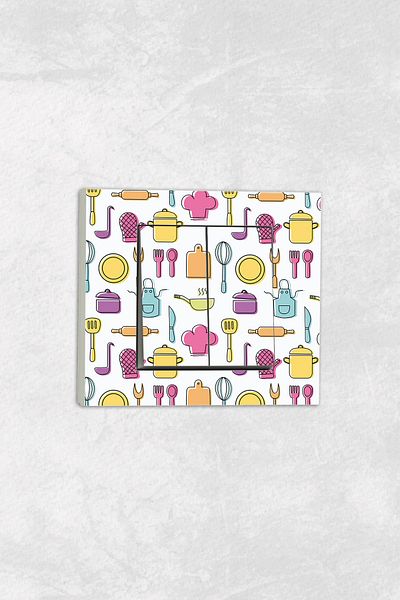 markcat Ovivo Grano (TWO BUTTON PIREZ) UV Printed Kitchen Pattern White Decorative Commitator Frame Included