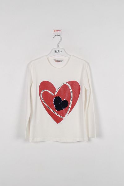 incity Girl's Red to Navy Blue Heart Print Stone Detailed Combed Cotton