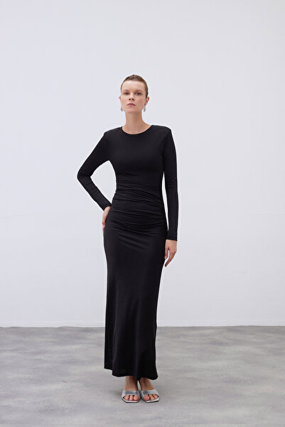 Mozto Nella Uzun Kollu Drapeli Elbise