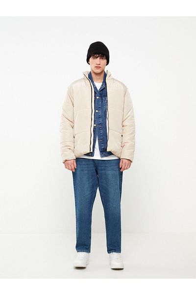 LC Waikiki Men's Puffer Jacket - Standard Fit, Stand Collar