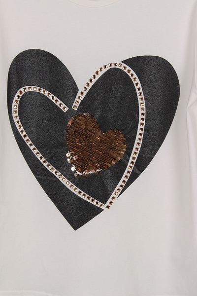 incity Girl's Black and Gold Heart Printed Combed Cotton with Stone Detail on It