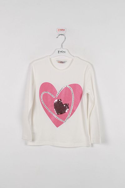 incity Girl's Pudraya Fuchsia Heart Print Stone Detailed Combed Cotton