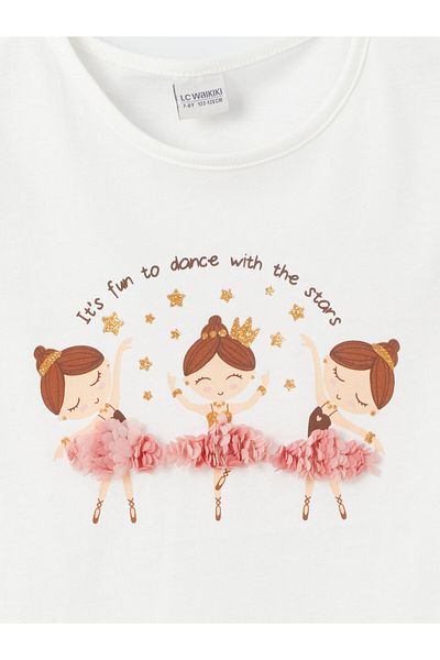 LC Waikiki Long Sleeve Printed Girl's T-Shirt - Crew Neck
