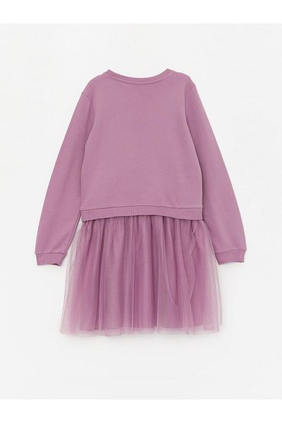 LC Waikiki Crew Neck Printed Long Sleeve Girl's Dress