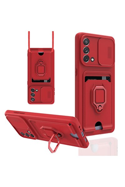 mah alisveris حافظة أوبو A74 4G زوما من السيليكون مع حامل لبطاقة العمل - أحمر-(5796)