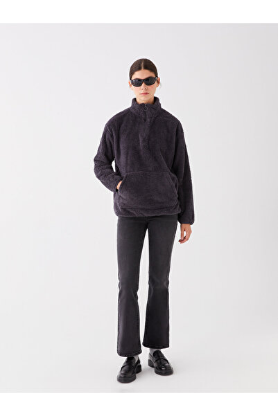 LC Waikiki Oversize dámská plyšová mikina Stand Collar Plain Long Sleeve Oversize