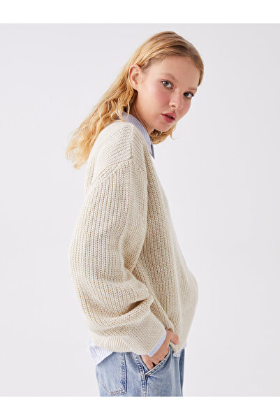 LC Waikiki Pulover de damă din tricotaj - decolteu, mânecă lungă solidă