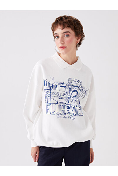 LC Waikiki Polo Neck Printed Oversize Long Sleeve Women's Sweatshirt