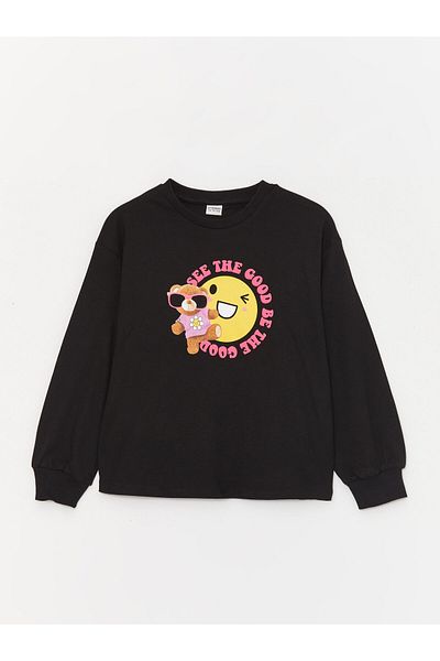 LC Waikiki Long Sleeve Printed Girl's T-Shirt - Crew Neck