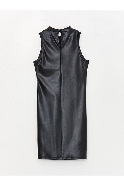 LC Waikiki Rochie de damă cu decolteu rotund cu aspect de piele simplă