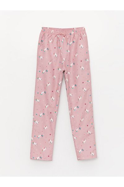 LC Waikiki Gemusterte, mit Fleece gefütterte Mädchenhose mit elastischem Bund