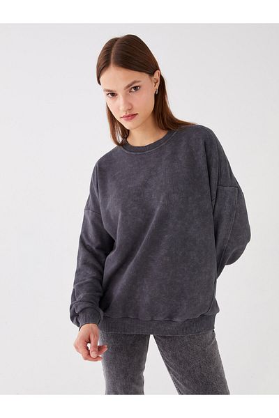 LC Waikiki Übergroßes Damen-Sweatshirt – Rundhalsausschnitt, solide lange Ärmel