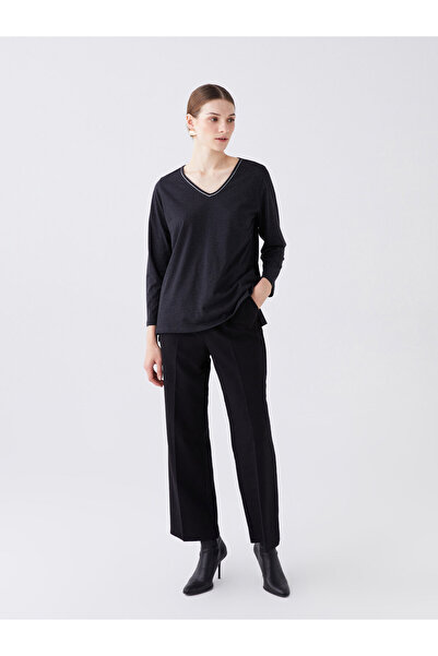 LC Waikiki Dámské tričko s dlouhým rukávem s výstřihem do V