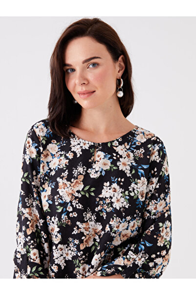 LC Waikiki Bisiklet Yaka Çiçekli Uzun Kollu Kadın Bluz