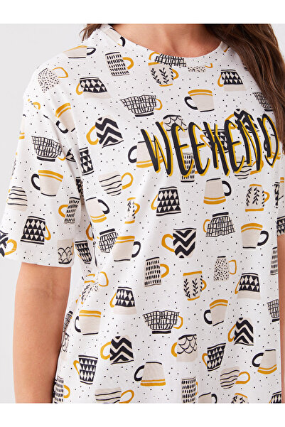 LC Waikiki Dámská noční košile – výstřih s výstřihem, s potiskem, krátký rukáv