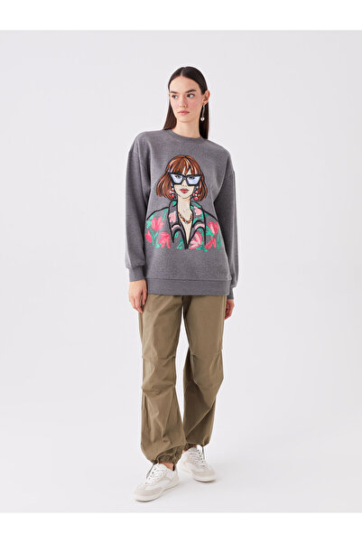 LC Waikiki Dámská mikina s dlouhým rukávem a výstřihem - potištěná