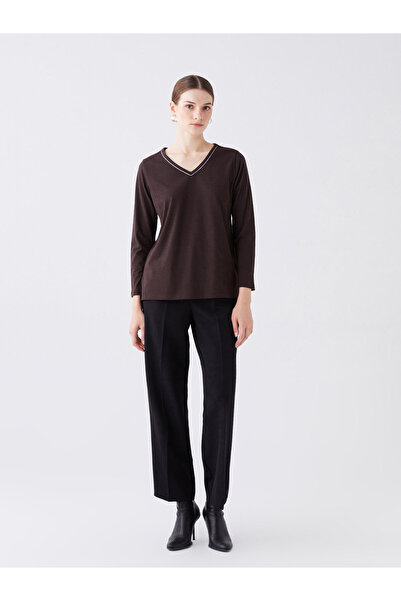 LC Waikiki Dámské tričko s dlouhým rukávem s výstřihem do V