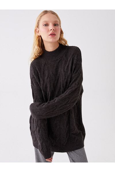 LC Waikiki Half Turtleneck Self Patterned Long Sleeve Oversize Women's Knitwear Sweater