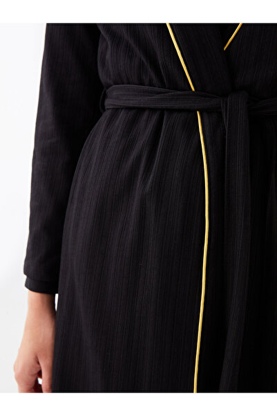 LC Waikiki Bedrucktes, langärmliges Damen-Morgenkleid mit Schalkragen