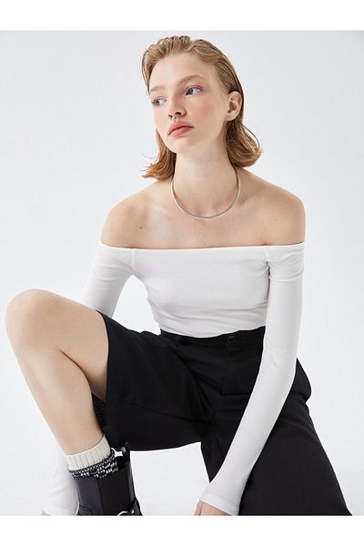 LC Waikiki Dámské tričko Boat Neck Plain s dlouhým rukávem
