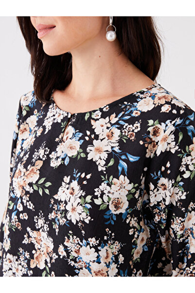 LC Waikiki Bisiklet Yaka Çiçekli Uzun Kollu Kadın Bluz