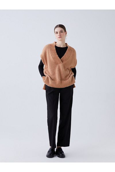 LC Waikiki V-Neck Plain Oversize Women's Knitwear Sweater