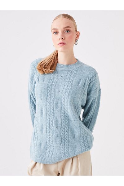 LC Waikiki Dámský pletený svetr s dlouhým rukávem a výstřihem